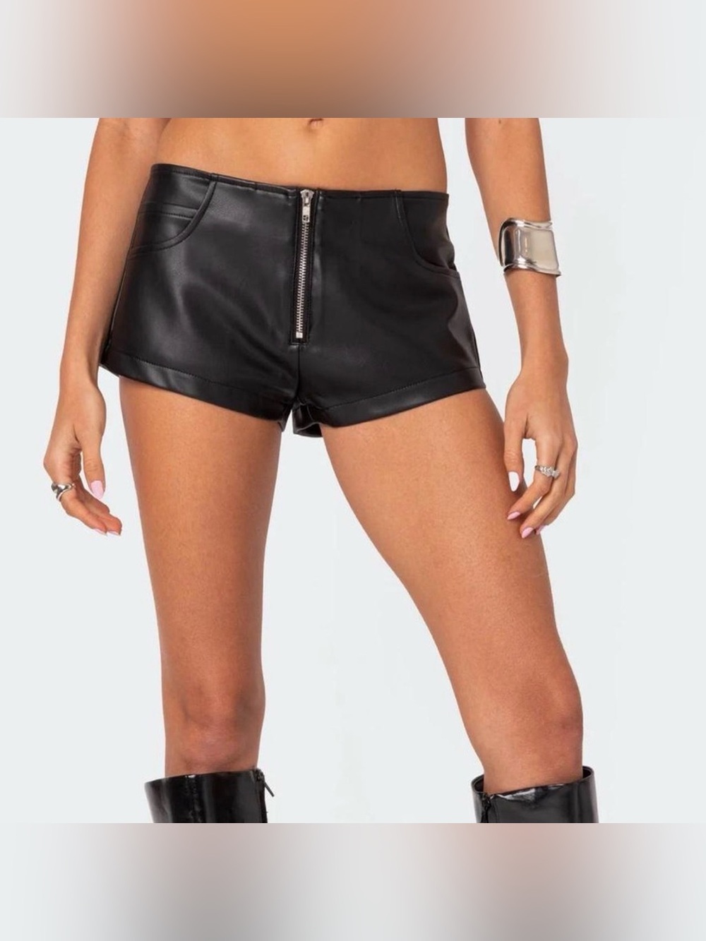 Edikted Zippy Faux Leather Micro Shorts size M- NWOT
